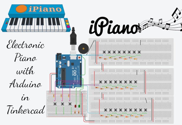 IPiano - Electronic Piano With Arduino in Tinkercad (2 Octaves and ...
