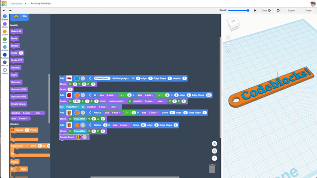 Code::blocks Web Browser Tinkercad Codeblocks: Resizing Nametag - Tinkercad