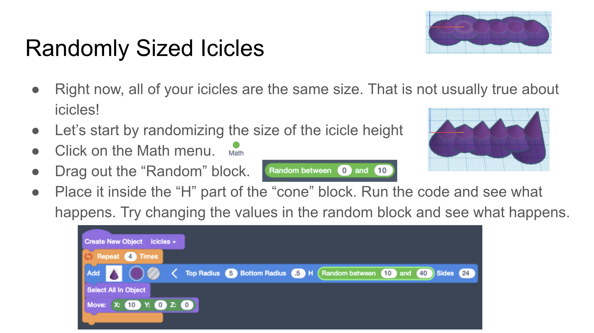 Designing Icicles With Codeblocks in Tinkercad - Tinkercad