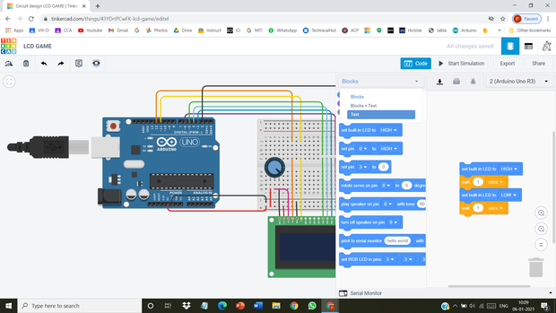 Arduino LCD Game on TinkerCad Circuits - Tinkercad