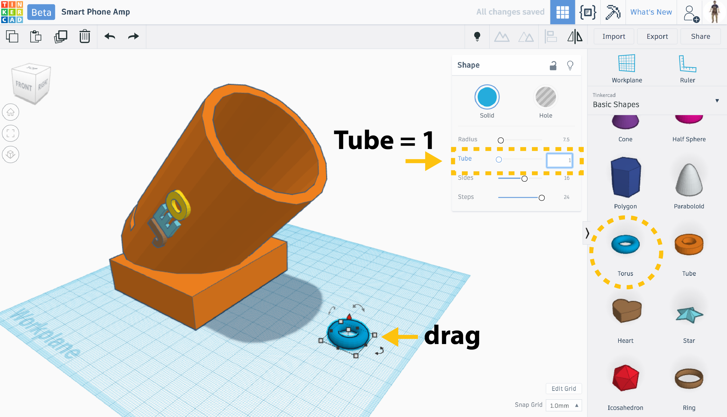 3D Printed Smart Phone Amp - Tinkercad