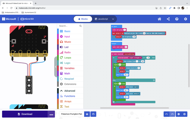 how to set up neopixels in makecode for micro:bit * 04... Pokemon Pumpkin Patch With Micro:bit and Tinkercad π - Tinkercad