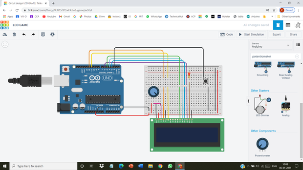 Arduino LCD Game on TinkerCad Circuits - Tinkercad