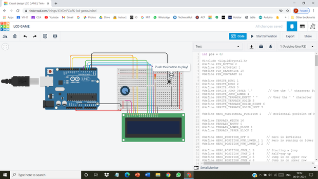 Arduino LCD Game on TinkerCad Circuits - Tinkercad