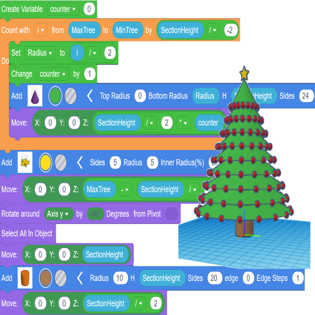 TinkerCAD Christmas Tree With CodeBlocks - Tinkercad