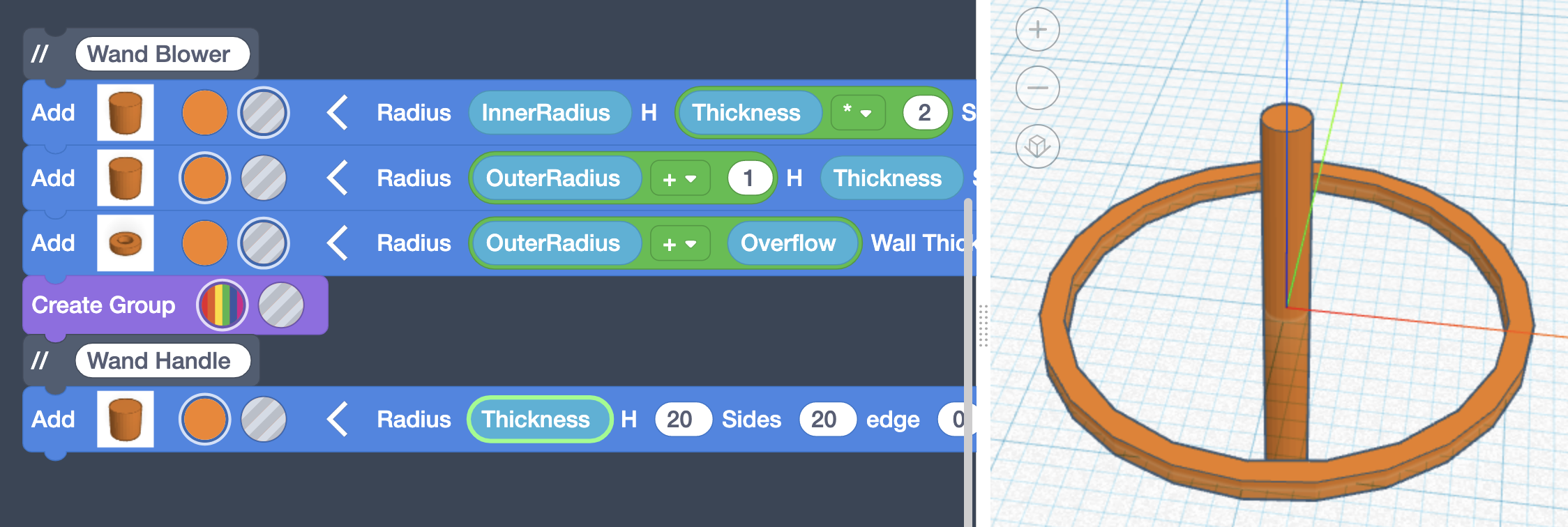 Learn Codeblocks While Making a Bubble Wand - Tinkercad